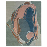 Modern Abstract Hand-Tufted Wool Rug in Blue, Grey, and Terracotta.